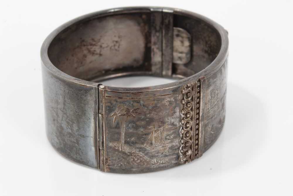 Two Victorian silver hinged bangles, one with applied and textured floral design, Birmingham 1883, t - Image 6 of 14