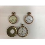 Two Waltham open face pocket watches in gold plated cases and another gold plated open face pocket w