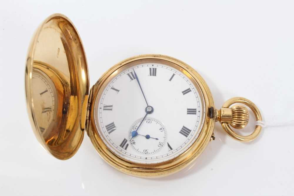1920s Gentleman's 18ct gold Hunter pocket watch with stem wind three quarter plate movement , the 50