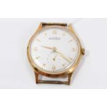 1960s Gentleman's 14ct gold Roamer wristwatch with silvered dial and subsidiary seconds , gilt Arabi