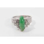 18ct white gold green jade and diamond ring