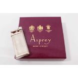 Vintage Dunhill silver plated pocket lighter with engine turned decoration, 7cm high, in Asprey card