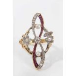 Art Nouveau diamond ruby and seed pearl ring