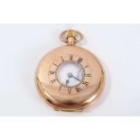 Gentlemans 9ct gold Omega half Hunter pocket watch with subsidiary seconds , signed dial and stem wi