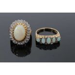 Two 9ct gold and diamond dress rings, one with an oval opal cabochon measuring approximately 13.5mm