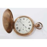 Early 20th century Hunter pocket watch by Thomas Russell & Son , Liverpool in American gold plated c