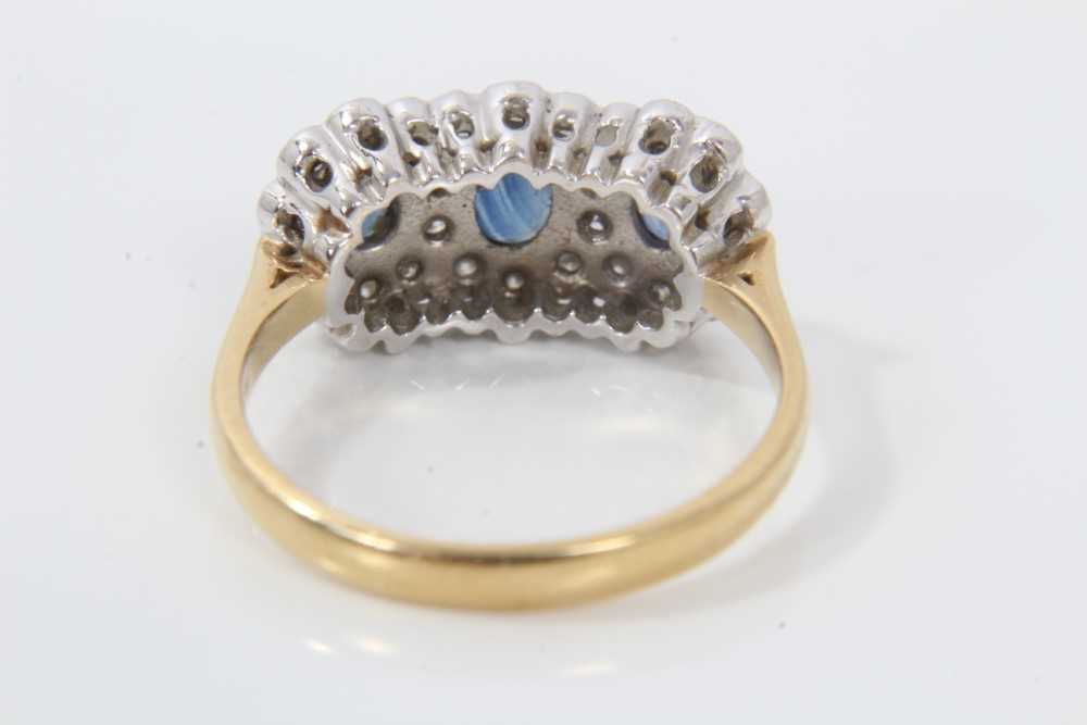Sapphire and diamond triple cluster ring with three oval mixed cut blue sapphires surrounded by bril - Image 3 of 8