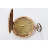 1930's Gentleman's 14ct Gold Full hunter pocket watch with gilt Arabic numerial dial with subsidiary