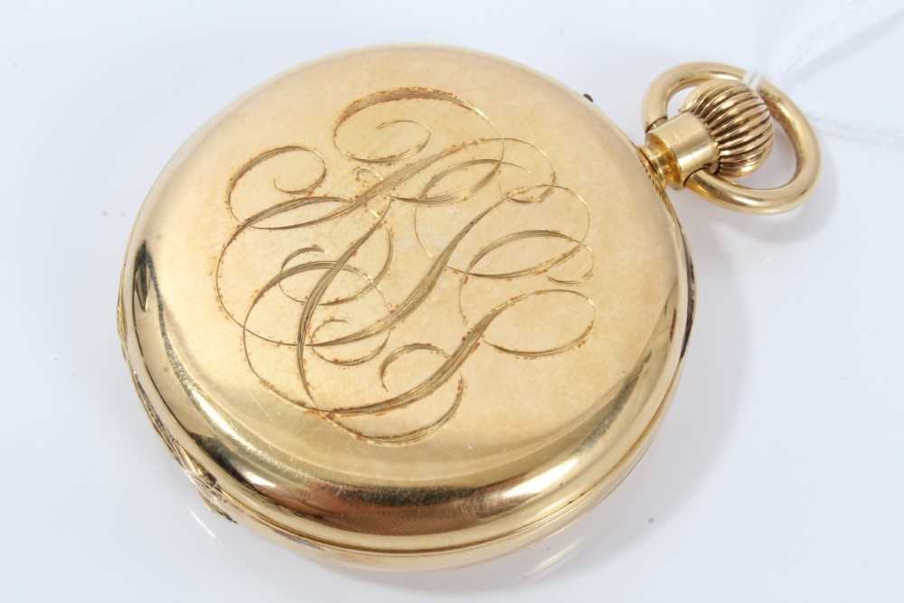 1920s Gentleman's 18ct gold Hunter pocket watch with stem wind three quarter plate movement , the 50 - Image 5 of 7