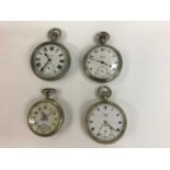 Four Edwardian nickel plated pocket watches including Vertex, Peck of Southwold and Limit