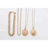 Three 9ct gold necklaces with 9ct gold locket and pendant-17.8 grams