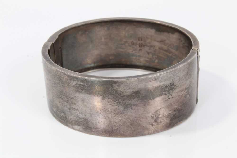 Two Victorian silver hinged bangles, one with applied and textured floral design, Birmingham 1883, t - Image 10 of 14