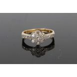 1920s diamond cluster ring with a daisy head cluster of single cut diamonds in platinum setting on 1