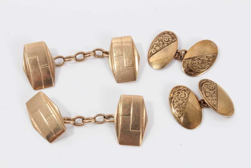 Two pairs 9ct gold Art Deco cufflinks, 14.8 grams