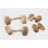 Two pairs 9ct gold Art Deco cufflinks, 14.8 grams