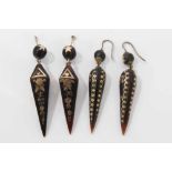 Two pairs of 19th century piqué work earrings with star and floral decoration, approximately 60mm le