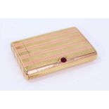 Fine Imperial Russian Faberge two colour striped gold cigarette case of retangular form with conceal