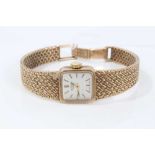 Ladies Rotary 9ct gold dress watch with gold mesh bracelet. 25.6 grams gross