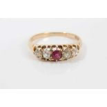18ct gold diamond and ruby five stone ring