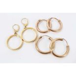 Three pairs 9ct gold hoop earrings- 8.7 grams