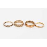 22ct gold wedding ring -1.9 grams and three 9ct gold rings- 7.5 grams (4)