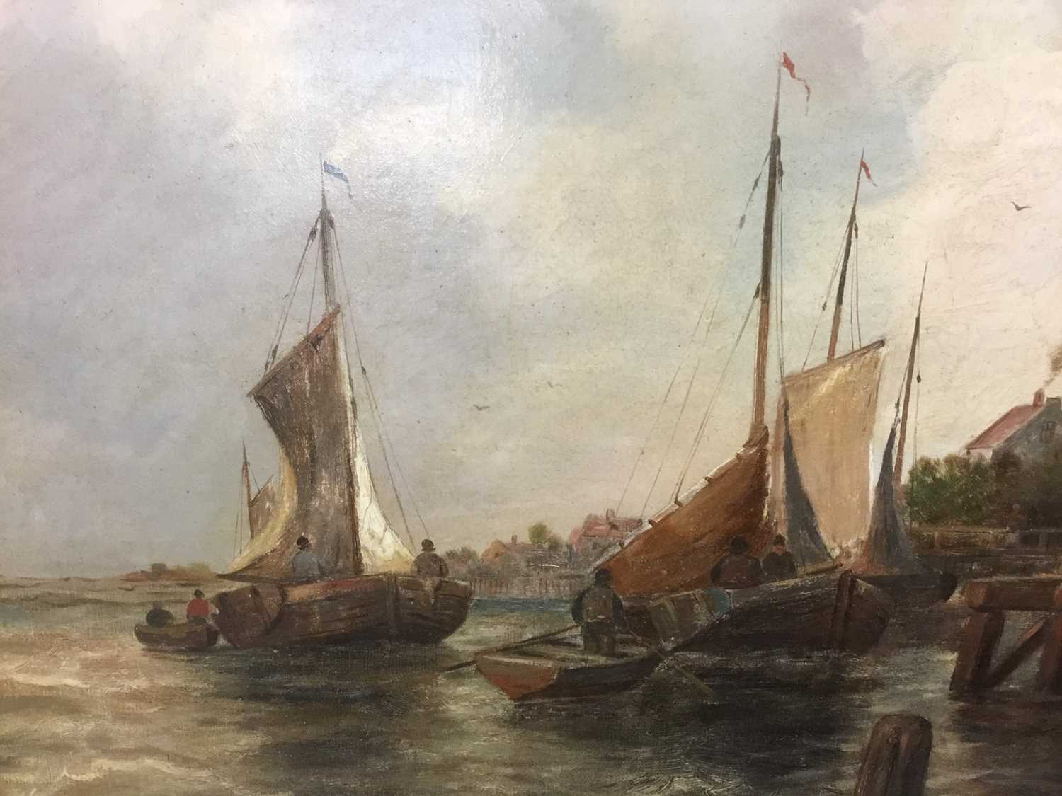 Continental school, late 19th century, oil on canvas, boats off a quay, signed Thompson, 51 x 81cm, - Image 3 of 5