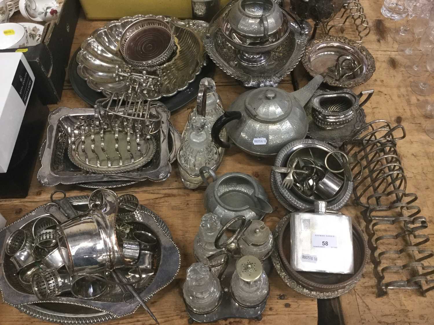 Large collection of silver plate to include cutlery, baskets, wine coasters, napkin rings and other