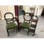 Pair of Victorian balloon back dining chairs together with a three tier mahogany cake stand and a pa
