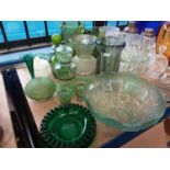 Collection green tinted glass and other glassware