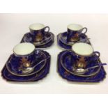 Art Deco four place set coffee set with matching silver coffee spoons