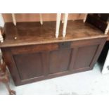 18th century panelled oak coffer with plank top and panelled front