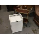 Lloyd Loom style white painted laundry basket together with a two tier tea trolley (2)