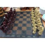 Chess set with resin animal pieces