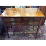 George III mahogany side table with two short and one long drawer with original oval brass ring hand