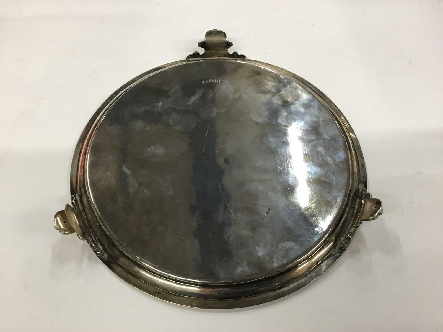 George III silver salver of circular form on three scroll feet, with later engraved decoration, Lond - Image 2 of 4