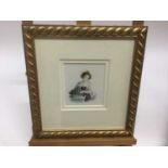19th century Continental school, watercolour, girl with grapes, 12 x 11cm, gilt frame