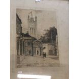 Set of four early 19th century etchings by R J Mills together with other etchings and other pictures