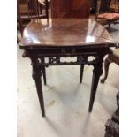 Early 20th century mahogany envelope top card table with pierced carved decoration. 61cm wide
