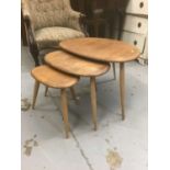 Nest three Ercol elm pebble tables