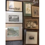 Collection of assorted etchings, watercolours and other pictures
