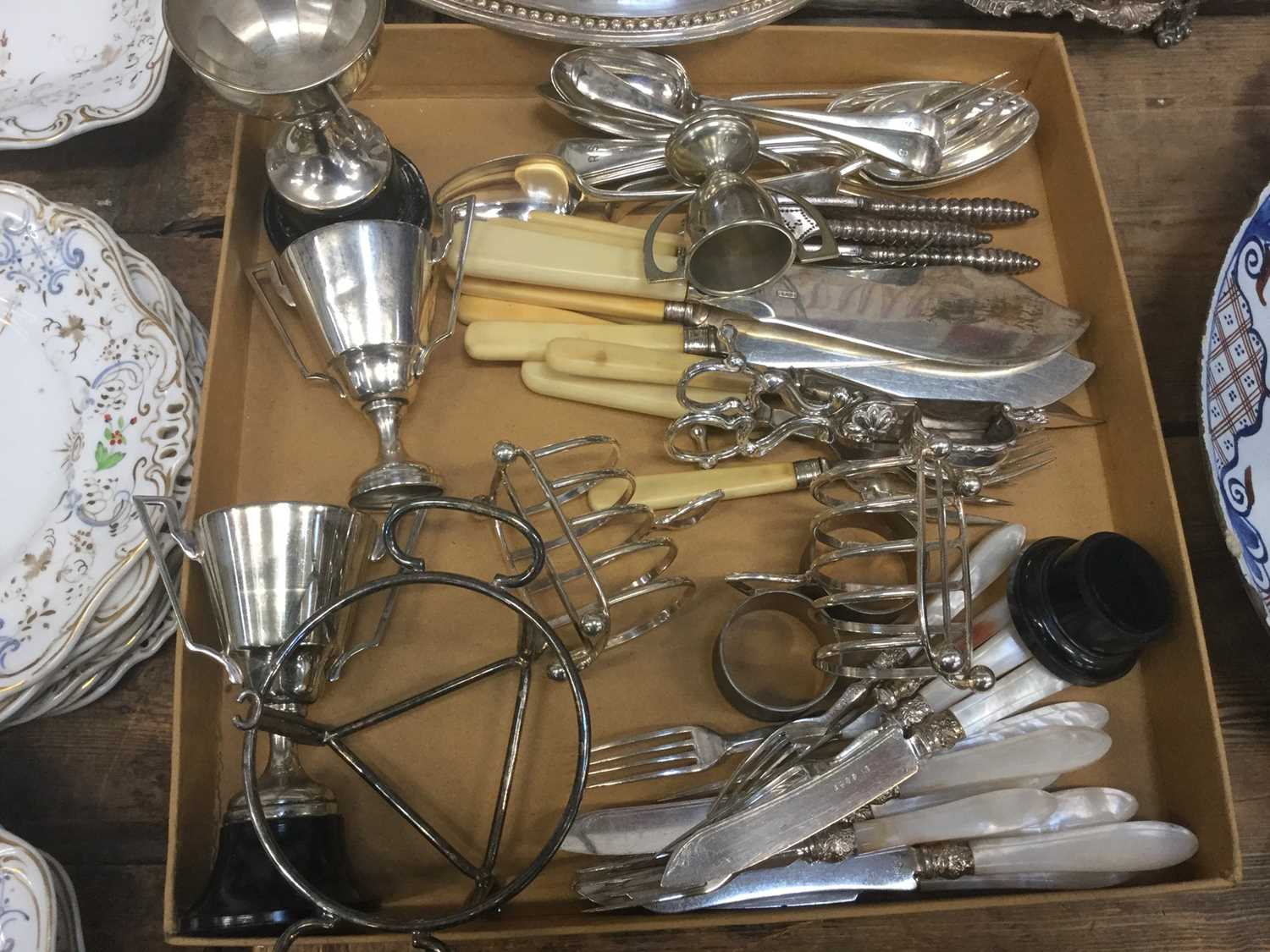 Silver plated muffin dish, plated entree dish, and other silver plated ware to include cutlery - Image 2 of 2