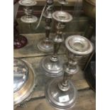 Silver plated candelabra together with a pair of silver plated candle sticks