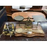 Set of brass scales together with early 20th century postal scales