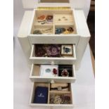 White four draw jewellery box with contents