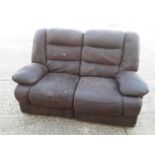 Modern reclining two-seater settee with brown suede upholstery