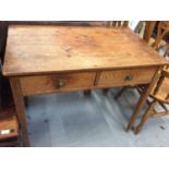 Antique pine side table with two drawers on square taper legs