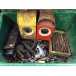 Box tools and accessories including two old lamps