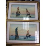 Pair 1920s D. Hobday watercolour studies- sailing boats at sea, both signed and dated, in glazed gil