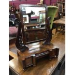 Victorian mahogany toilet mirror with rectangular plate above three frieze drawers