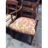 Antique mahogany elbow chair with upholstered seat